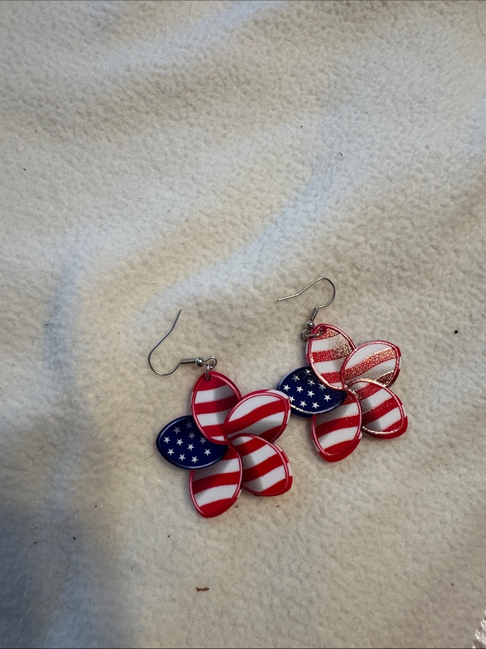 Patriotic Red, White & Blue Flower Drop Earrings - Women Accessories